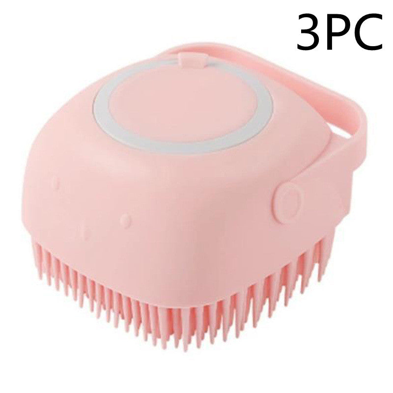 3-in-1 Silicone Pet Bath Brush – Dog & Cat Shampoo Dispenser Massage Grooming Tool