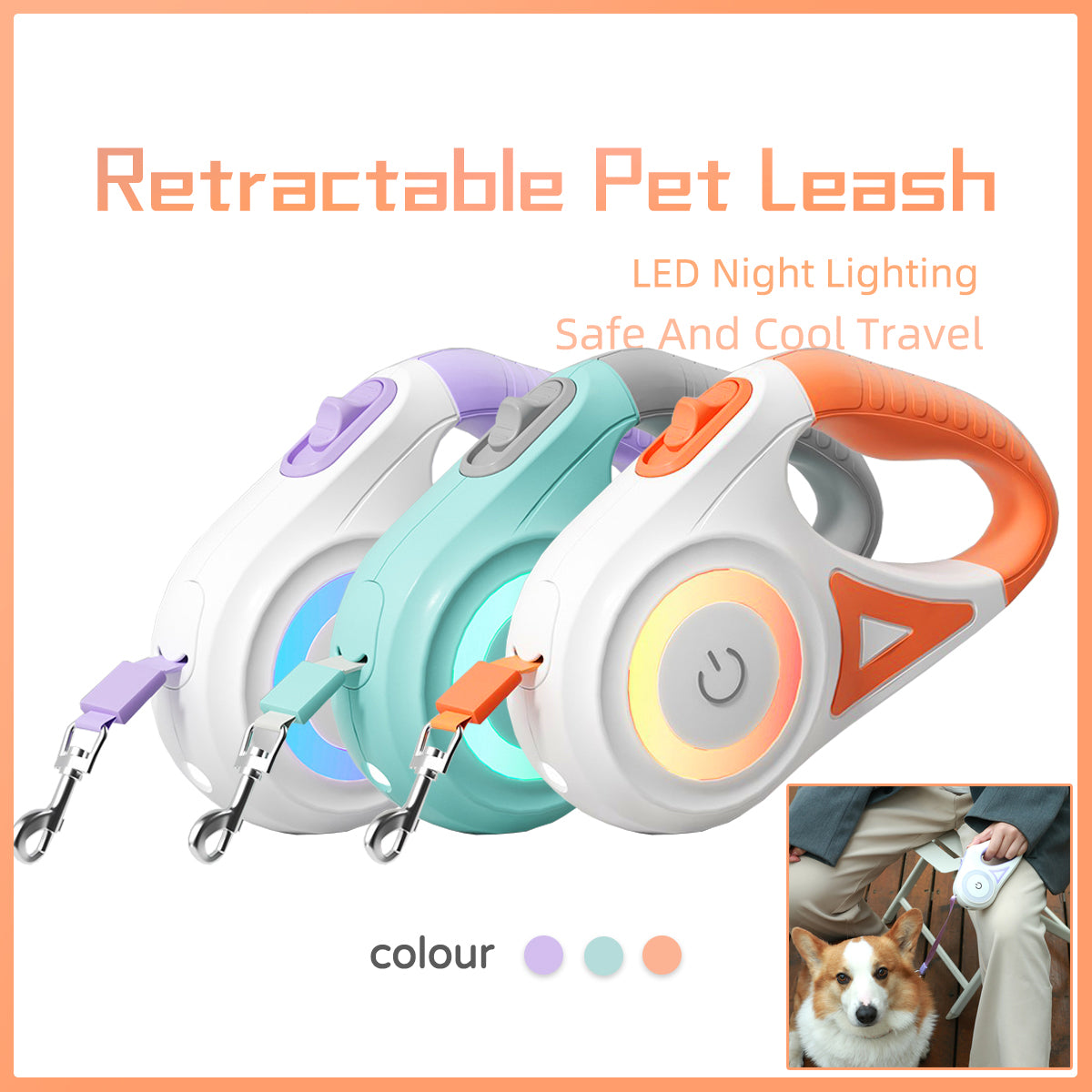 LED Retractable Dog Leash with Light – Automatic Pet Leash for Safe Night Walking