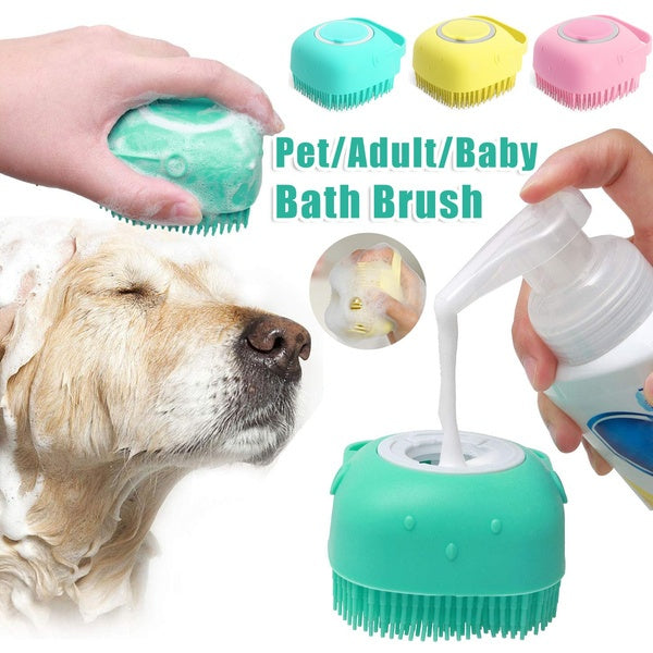 3-in-1 Silicone Pet Bath Brush – Dog & Cat Shampoo Dispenser Massage Grooming Tool