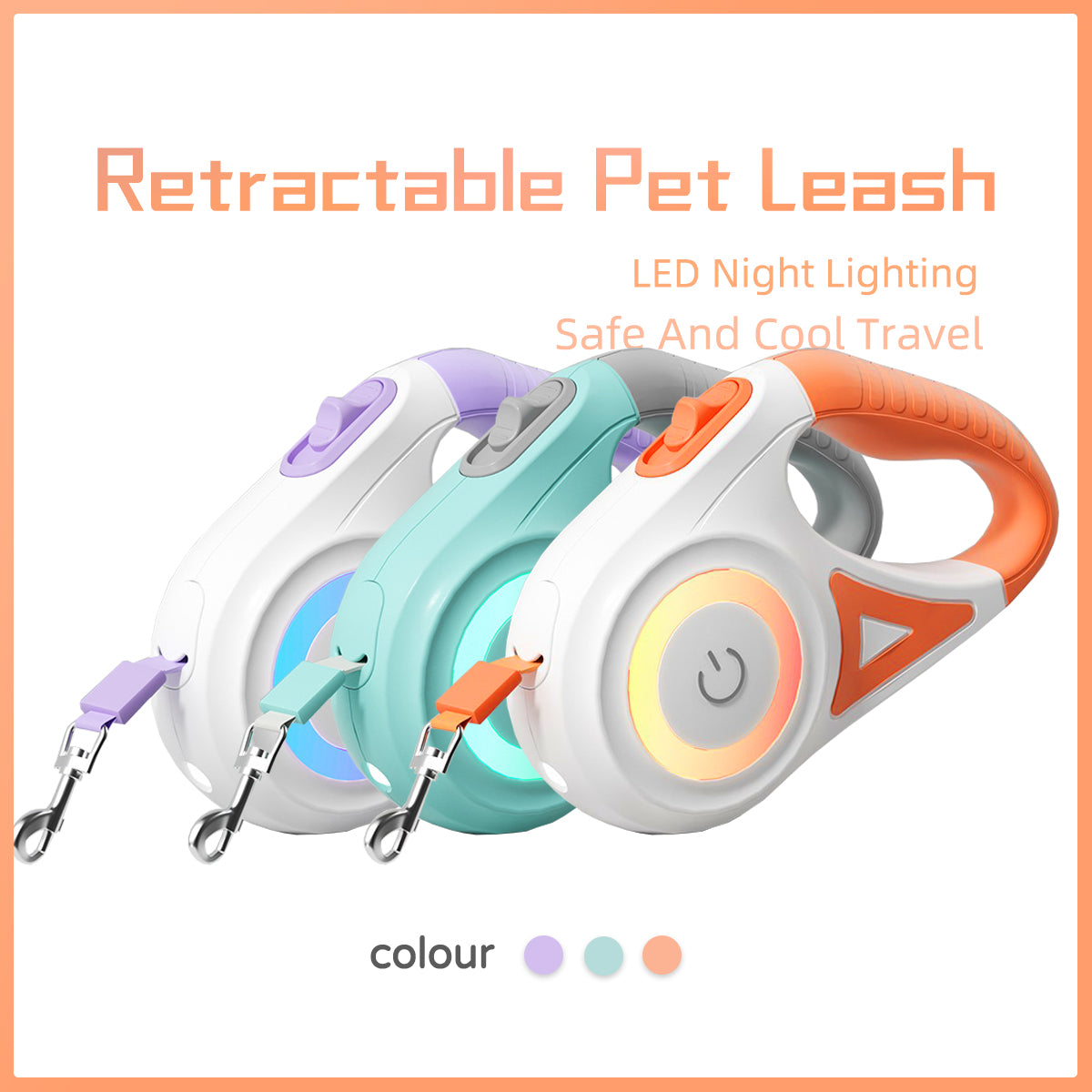 LED Retractable Dog Leash with Light – Automatic Pet Leash for Safe Night Walking