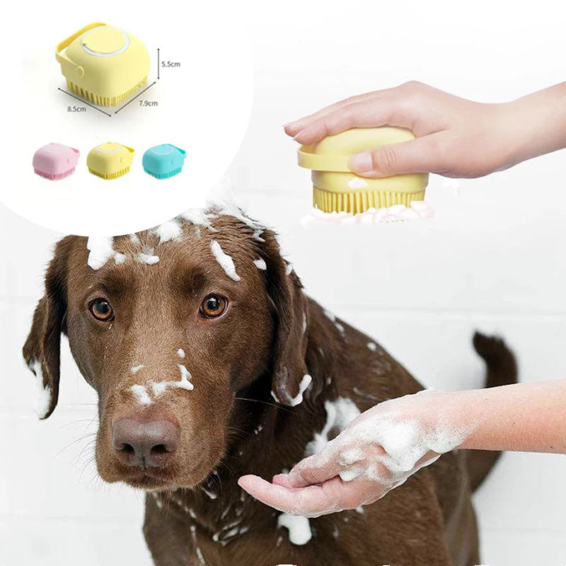 3-in-1 Silicone Pet Bath Brush – Dog & Cat Shampoo Dispenser Massage Grooming Tool