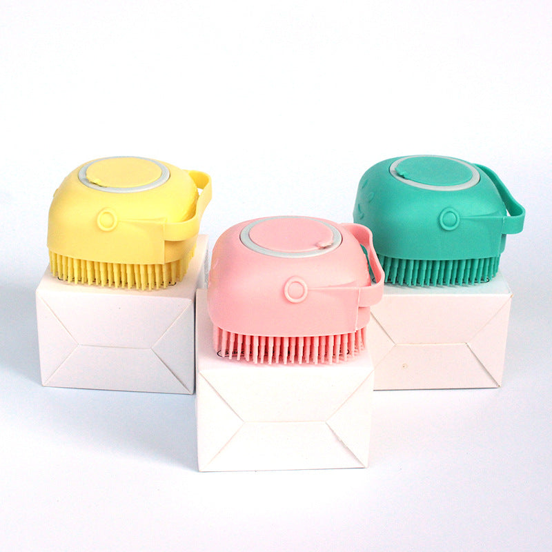 3-in-1 Silicone Pet Bath Brush – Dog & Cat Shampoo Dispenser Massage Grooming Tool